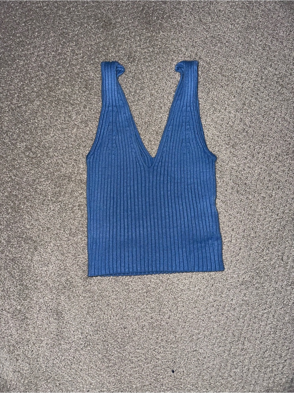 Madewell Deep V Ribbed Tank in Blue